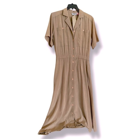 Vintage Regina Porter Shirt Dress Elegant Brown Button-Down Midi Tri-Acetate (M) - Picture 10 of 13